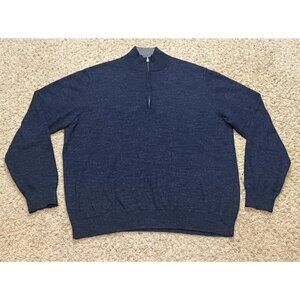 Faherty Men's Heather Navy Blue 1/4 Zip Pullover Knit Sweater Size Large Measure